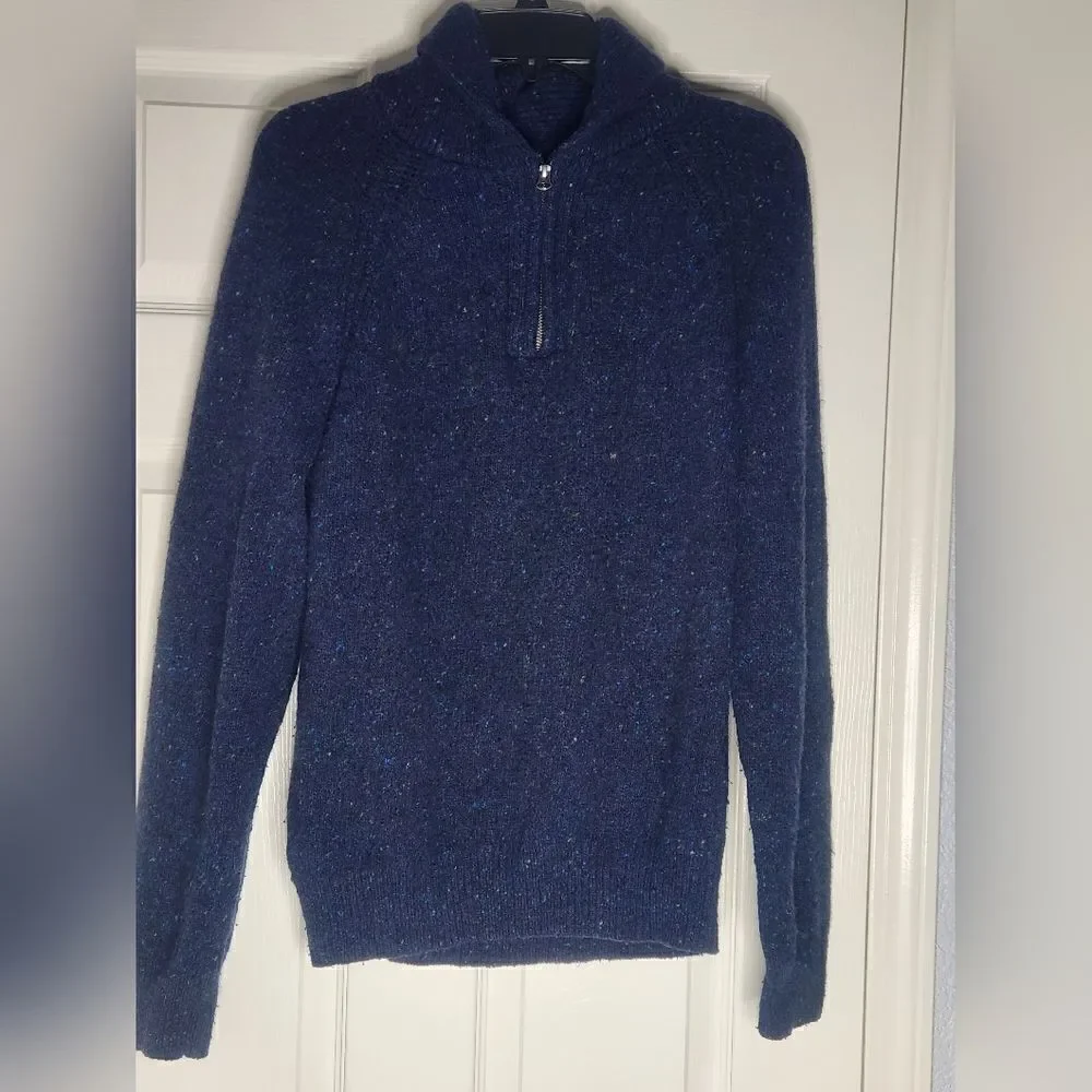 J.Crew L  NavyBlue  1/4 Zip Shawl Collar WoolBlend Speckled MenCardigan Sweater